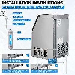 110Lbs Built-in Commercial Ice Maker Stainless Steel Undercounter Cube Machine