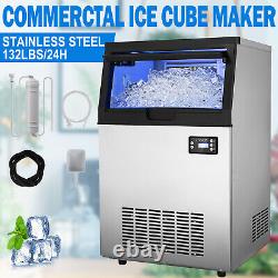 132LB Commercial Ice Maker Built-in Ice Cube Machine 33Lbs Bin Storage 45 Cubes