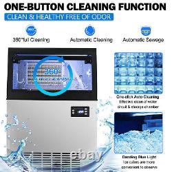 132LBS/24H Commercial Ice Maker SUS Ice Cube Machine 39LBS Ice Storage 335W
