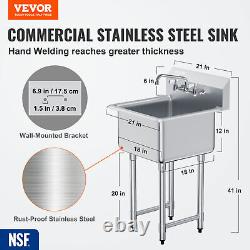 18 x 18 Commercial Utility Sink 1 Compartment Stainless Steel with Faucet