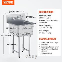 18 x 18 Commercial Utility Sink 1 Compartment Stainless Steel with Faucet