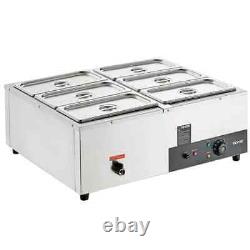 6-Pan Commercial Food Warmer 6 qt. X 8 qt. Electric Steam Table 1200 Watt Counte