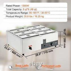 6-Pan Commercial Food Warmer 6 qt. X 8 qt. Electric Steam Table 1200 Watt Counte