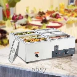 6-Pan Commercial Food Warmer 6 qt. X 8 qt. Electric Steam Table 1200 Watt Counte