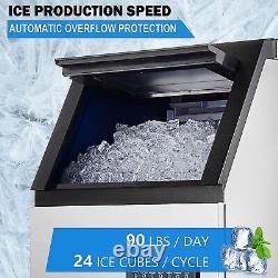 90lbs/day Commercial Ice Maker S/S Auto Clean Built-in Ice Cube LCD Machine