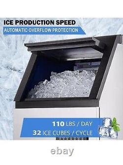 Commercial Ice Maker Machine 33LBS Storage Capacity With 110LBS/24H