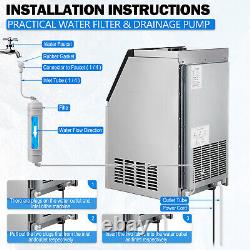 Commercial Ice Maker Machine Stainless Steel Freestanding Ice Maker 33lb Ice Bin