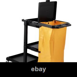 Commercial Janitorial Cart with 3 Shelves Heavy-Duty, 200 lbs Capacity, Yellow