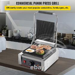 Commercial Sandwich Press Grill Griddle Panini Maker Grooved Steak NonStick1800W