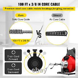 Commercial Sewer Snake Drain Cleaner Auger 100Ft 3/8'' Cleaning Machine withCutter