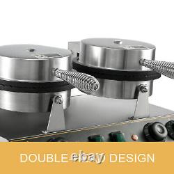 Double-head Commercial Round Waffle Maker Machine Nonstick Temp & Time Control