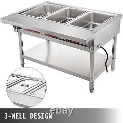 Food Warmer Bain Marie Steam Table Steamer Commercial Electric Wet Heat 3 Pan