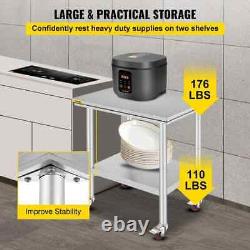 Kitchen Utility Prep Table Stainless Steel withCasters Commercial Restaurant Gray