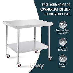 NSF Commercial Stainless Steel Work Table w Wheels & Shelf Kitchen Prep Table