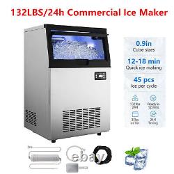 SHZOND 132LBS/24H Commercial Ice Maker Built-in Freestand Ice Cube Machine SUS