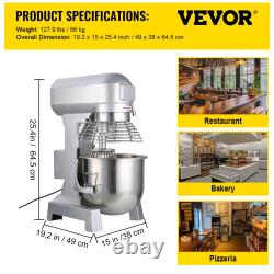 VEVOR 10/15/20/30 QT Commercial Food Mixer 3-Speed Stand Electric Dough Mixer