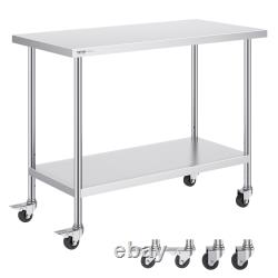 VEVOR 11 Size Stainless Steel Work Table Commercial Prep Table With 4 Casters