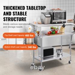 VEVOR 11 Size Stainless Steel Work Table Commercial Prep Table With 4 Casters