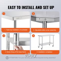 VEVOR 11 Size Stainless Steel Work Table Commercial Prep Table With 4 Casters