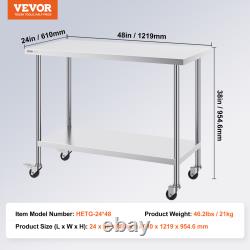 VEVOR 11 Size Stainless Steel Work Table Commercial Prep Table With 4 Casters