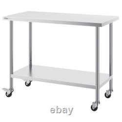 VEVOR 11 Size Stainless Steel Work Table Commercial Prep Table With 4 Casters