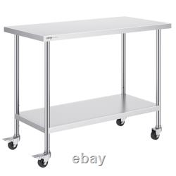 VEVOR 11 Size Stainless Steel Work Table Commercial Prep Table With 4 Casters