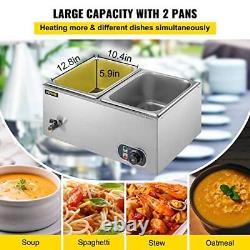 VEVOR 110V 2-Pan Commercial Food Warmer 850W Electric Steam Table 15cm/6inch