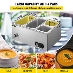 VEVOR 110V Commercial Food Warmer 2x1/3GN and 2x1/6GN, 4-Pan Stainless Steel Bai