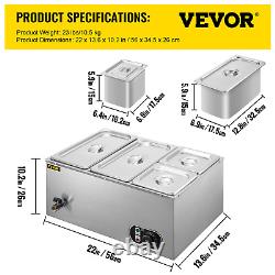 VEVOR 110V Commercial Food Warmer 2x1/3GN and 2x1/6GN, 4-Pan Stainless Steel Bai