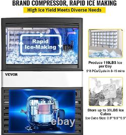 VEVOR 110V Commercial Ice Maker 110LBS/24H with 39LBS Bin, Clear Cube, LED Panel