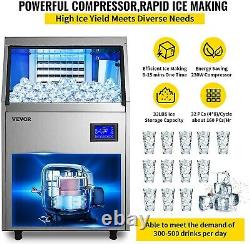 VEVOR 110V Commercial Ice Maker 80-90LBS/24H, 33LBS Storage Bin, Clear Cube