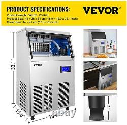 VEVOR 110V Commercial Ice Maker 80-90LBS/24H, 33LBS Storage Bin, Clear Cube