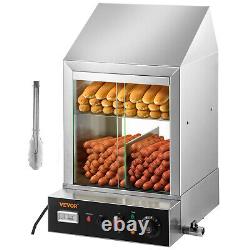 VEVOR 1200W Commercial Hot Dog Steamer 2 Tier Electric Bun Warmer with Slide Doors