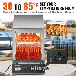 VEVOR 1200W Commercial Hot Dog Steamer 2 Tier Electric Bun Warmer with Slide Doors