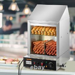 VEVOR 1200W Commercial Hot Dog Steamer 2 Tier Electric Bun Warmer with Slide Doors