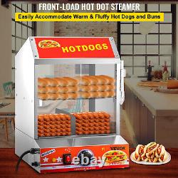 VEVOR 1200W Commercial Hot Dog Steamer 2 Tier Slide Doors Electric Bun Warmer