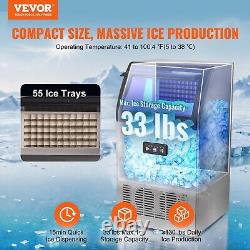 VEVOR 130lbs/24H Commercial Ice Maker Undercounter Ice Cube Machine 33lb Storage