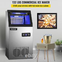 VEVOR 132Lbs/24H Commercial Ice Maker Built-in Ice Cube Machine Water Filter SUS