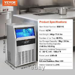 VEVOR 140lbs/24H Commercial Ice Maker Undercounter Freestanding Ice Cube Machine