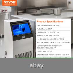 VEVOR 160/200/265lb Commercial Ice Maker Undercounter Ice Cube Machine Stainless