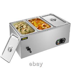 VEVOR 16Qt Commercial Food Warmer 3 Pans Bain Marie Steam Table Wet Heat 1200W