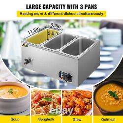 VEVOR 16Qt Commercial Food Warmer 3 Pans Bain Marie Steam Table Wet Heat 1200W