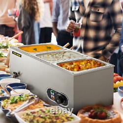 VEVOR 16Qt Commercial Food Warmer 3 Pans Bain Marie Steam Table Wet Heat 1200W