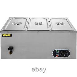 VEVOR 16Qt Commercial Food Warmer 3 Pans Bain Marie Steam Table Wet Heat 1200W