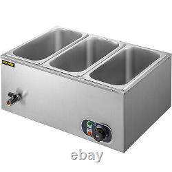 VEVOR 16Qt Commercial Food Warmer 3 Pans Bain Marie Steam Table Wet Heat 1200W