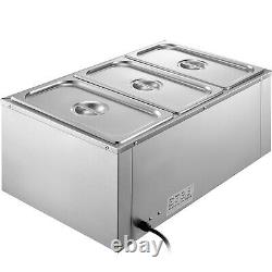 VEVOR 16Qt Commercial Food Warmer 3 Pans Bain Marie Steam Table Wet Heat 1200W