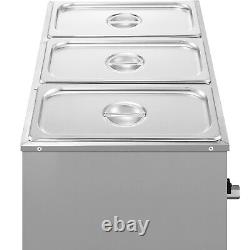 VEVOR 16Qt Commercial Food Warmer 3 Pans Bain Marie Steam Table Wet Heat 1200W