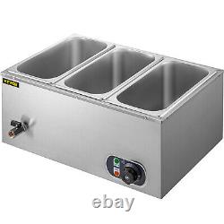 VEVOR 16Qt Commercial Food Warmer 3Pan Bain Marie Steam Table Wet Heat 1200W