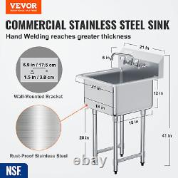 VEVOR 18 x 18 Commercial Utility Sink 1 Compartment Stainless Steel with Faucet