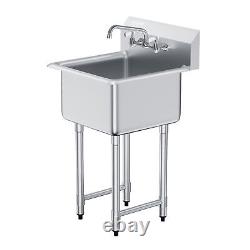 VEVOR 18 x 18 Commercial Utility Sink 1 Compartment Stainless Steel with Faucet